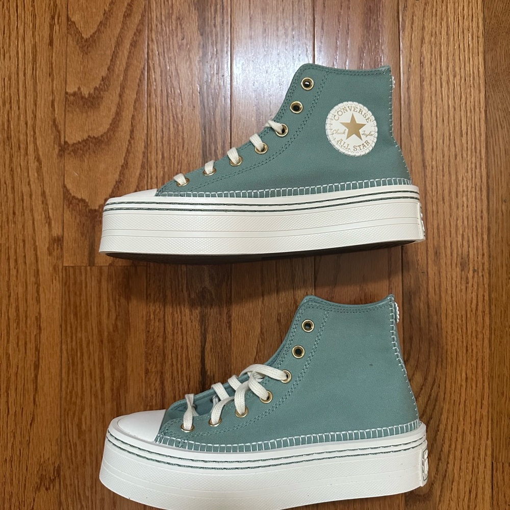 Converse Platform High Top Sneakers in Sage Green & White